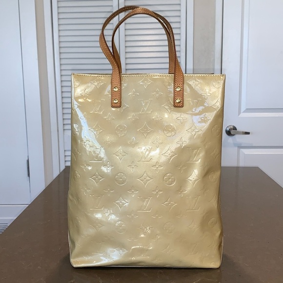 Louis Vuitton Monogram Vernis Tall Reade MM Patent Leather Tote Bag Beige Gold - Picture 1 of 16